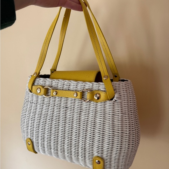Kate Spade Wicker & Yellow Leather Shoulder Bag - Picture 4 of 5